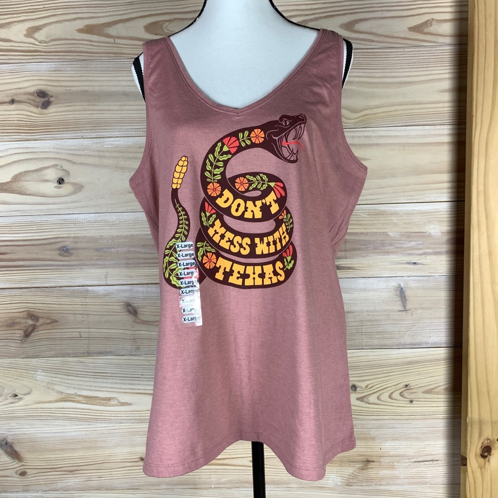 Don't Mess With‎ Texas Tank Women XL Rose Snake Graphic V-Neck New District